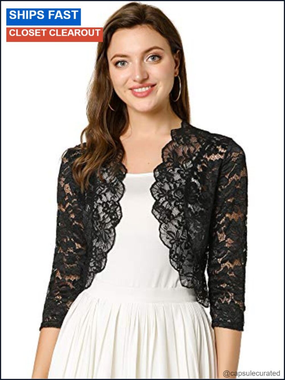 Sheer Floral Lace Shrug Top 3/4 Sleeve Bolero Cardigan Open Front